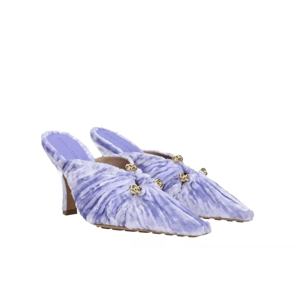 Bottega Veneta Bunnie Mules Heels Purple Velvet/Lambskin Sz 38.5/8.5 US NEW